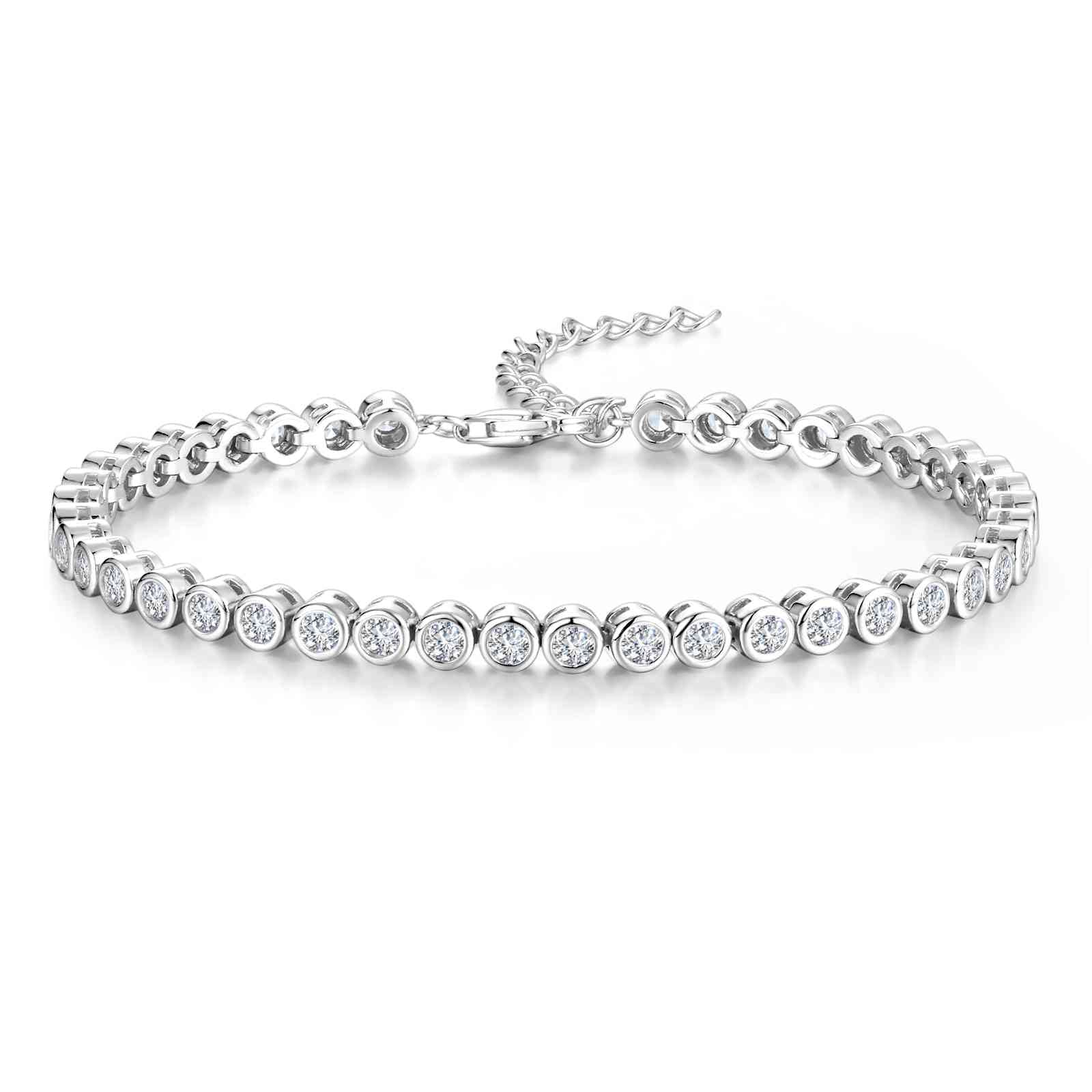 Pulsera de tenis clásica de plata de ley con engaste de bisel ajustable "Orbit" de FANCIME