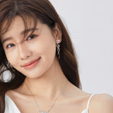 Pendientes largos colgantes con corazón rosa "Sugar Talk" en plata de ley FANCIME
