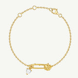 Pulsera de plata con alfiler de rosa y piedra CZ en forma de corazón