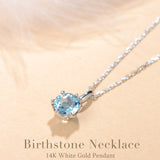 Collar con colgante de piedra de nacimiento aguamarina en oro blanco macizo de 14K y cadena de plata de ley FANCIME "Flor Eterna"
