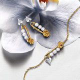 Pendientes de plata con perla y alfiler de rosa