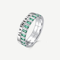 Slytherin silver ring with green stones and engraved Harry Potter x FANCIME details