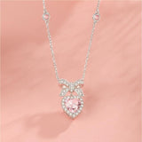 Collar de plata de ley con aguamarina, piedra de nacimiento de marzo "Beso al Corazón" con lazo de azúcar FANCIME