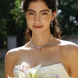 Collar de promesa de plata suave con gota de flor de glicinia
