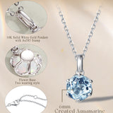 Collar con colgante de piedra de nacimiento aguamarina en oro blanco macizo de 14K y cadena de plata de ley FANCIME "Flor Eterna"
