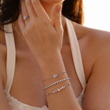 Pulsera de plata con piedra de nacimiento Ojo del océano en aguamarina