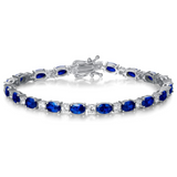 Pulsera de plata de ley con zafiro azul talla fancy corte tenis "Glamour Radiance" piedra de nacimiento de septiembre