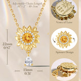 FANCIME Collar giratorio de plata de ley con citrino en forma de gota y girasol "Mi rayo de sol"