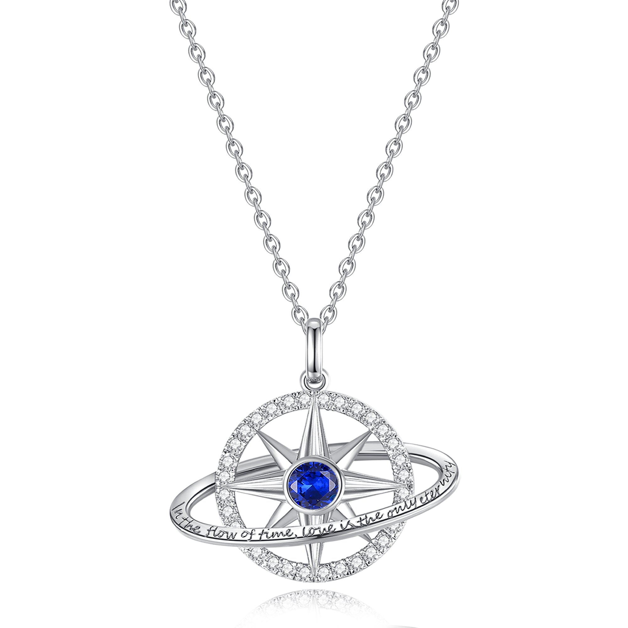 FANCIME Collar de plata de ley con piedra de nacimiento zafiro de septiembre "Promesa estelar"