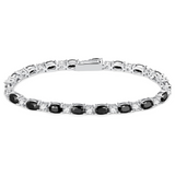 Pulsera de plata de ley con ónix negro talla fancy corte tenis "Glamour Radiance"