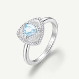Trinity Textured Silver Ring in Created Aquamarine
