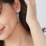 Pendientes largos colgantes con corazón rosa "Sugar Talk" en plata de ley FANCIME