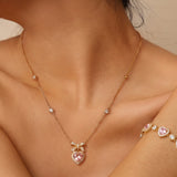 Collar con lazo de azúcar y corazón CZ "Heart Kiss" en plata de ley FANCIME