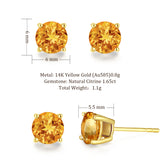 Pendientes de botón con piedra preciosa de forma redonda en oro amarillo macizo de 14k FANCIME
