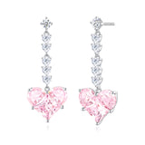 Pendientes colgantes de plata de ley con corazón rosa "Sweetheart" con piedras CZ blancas