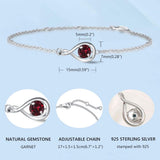 Pulsera de plata de ley con símbolo infinito y granate piedra de nacimiento de enero "Infinite Embrace"
