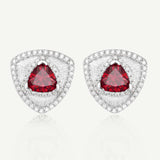 Trinity Textured Silver Earrings in Created Ruby