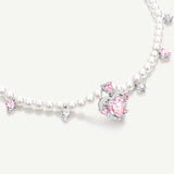 Pink Guardian Heart Silver Necklace With Pearl Chain