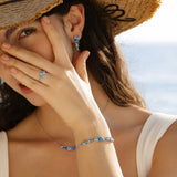 Pulsera de Plata con Barra de Flor “Susurro de Glicina” con Aguamarina y Topacio
