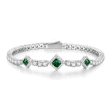 Pulseras de tenis de plata de ley con esmeralda, piedra de nacimiento de mayo "Brillo Cuadrado" FANCIME