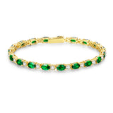 FANCIME "Glamour Radiance" Pulsera de tenis de plata de ley con esmeralda tallada elegante, piedra de nacimiento de mayo