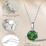 Collar con colgante de piedra de nacimiento esmeralda en oro blanco macizo de 14K y cadena de plata de ley FANCIME "Flor Eterna"