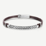 Pulsera FANCIME FOOTPRINT para hombre en cuero y plata de ley