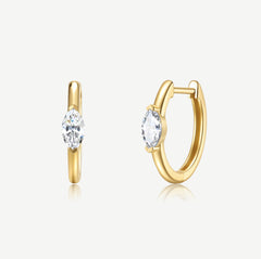 Pendientes huggie solitarios marquesa de diamante cultivado en laboratorio de 0.25 ct en oro amarillo de 14K