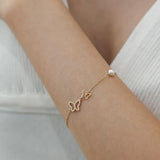 Pulsera de mariposa de oro amarillo de 14K con perlas de agua dulce de 4MM, pulsera ajustable de lujo, perla auténtica