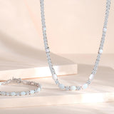 "Glamour Radiance" Collar de tenis de plata de ley con ópalo blanco tallado elegante, piedra de nacimiento de octubre