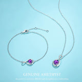 Pulsera de plata de ley con símbolo infinito y amatista piedra de nacimiento de febrero "Infinite Embrace"