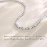 "Glamour Radiance" Collar de tenis de plata de ley con ópalo blanco tallado elegante, piedra de nacimiento de octubre