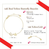 Pulsera de mariposa de oro amarillo de 14K con perlas de agua dulce de 4MM, pulsera ajustable de lujo, perla auténtica