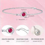 "Abrazo Infinito" Pulsera de plata de ley con símbolo de infinito y piedra de rubí, piedra de nacimiento de julio