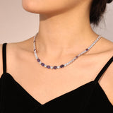"Glamour Radiance" Collar de tenis de plata de ley con amatista tallada elegante, piedra de nacimiento de febrero