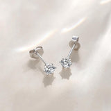 Pendientes de botón solitario con diamante cultivado en laboratorio 0.3CTTW, engaste de seis garras, oro blanco de 14K