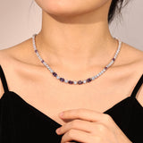 "Glamour Radiance" Collar de tenis de plata de ley con amatista tallada elegante, piedra de nacimiento de febrero