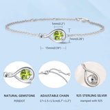 "Abrazo Infinito" Pulsera de plata de ley con símbolo de infinito y piedra de peridoto, piedra de nacimiento de agosto