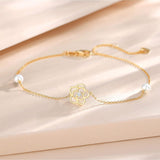 Pulsera de flor de rosa de oro amarillo de 14K con perlas de agua dulce de 4MM, pulsera ajustable de lujo, joyería fina