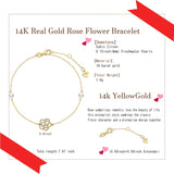 Pulsera de flor de rosa de oro amarillo de 14K con perlas de agua dulce de 4MM, pulsera ajustable de lujo, joyería fina