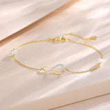 Pulsera de infinito de oro amarillo de 14K con perlas de agua dulce de 4MM, pulsera ajustable, joyería fina