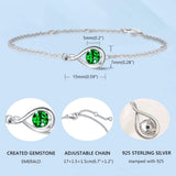 "Abrazo Infinito" Pulsera de plata de ley con símbolo de infinito y piedra de esmeralda, piedra de nacimiento de mayo