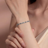 Pulsera de plata de ley con aguamarina talla fancy corte tenis "Glamour Radiance" piedra de nacimiento de marzo
