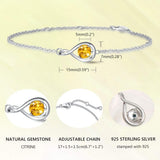 "Abrazo Infinito" Pulsera de plata de ley con símbolo de infinito y piedra de citrino, piedra de nacimiento de noviembre