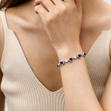 Pulsera de tenis de plata de ley FANCIME "Srta. Encantadora" Halo Corazón con zafiro