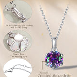 Collar con colgante de piedra de nacimiento alejandrita en oro blanco macizo de 14K y cadena de plata de ley FANCIME "Flor Eterna"