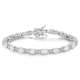 Pulsera de plata de ley con ópalo blanco talla fancy corte tenis "Glamour Radiance" piedra de nacimiento de octubre