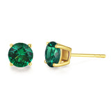 Pendientes de botón con piedra preciosa de forma redonda en oro amarillo macizo de 14k FANCIME