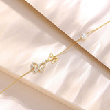 Pulsera de mariposa de oro amarillo de 14K con perlas de agua dulce de 4MM, pulsera ajustable de lujo, perla auténtica