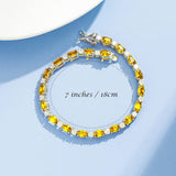 Pulsera de plata de ley con citrino amarillo talla fancy corte tenis "Glamour Radiance" piedra de nacimiento de noviembre